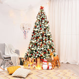 7.5 英尺预亮优质雪绒铰链人造圣诞树，带 550 盏灯 7.5 Feet Pre-Lit Premium Snow Flocked Hinged Artificial Christmas Tree with 550 Lights