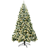 7.5 英尺预亮优质雪绒铰链人造圣诞树，带 550 盏灯 7.5 Feet Pre-Lit Premium Snow Flocked Hinged Artificial Christmas Tree with 550 Lights