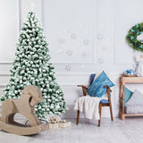 7.5 英尺预亮优质雪绒铰链人造圣诞树，带 550 盏灯 7.5 Feet Pre-Lit Premium Snow Flocked Hinged Artificial Christmas Tree with 550 Lights