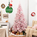 7.5英尺植绒粉色圣诞树带支架 7.5 Feet Flocked Pink Christmas Tree with Stand