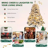 4.5 英尺预亮优质雪绒圣诞树，带 150 盏灯 4.5 Feet Pre-Lit Premium Snow Flocked Christmas Tree with 150 Lights