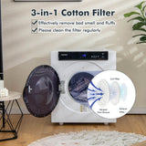 2.6 立方英尺紧凑型干衣机带触摸屏和 2 种模式-白色 2.6 Cu.ft Compact Clothes Dryer with Touch Panel and 2 Modes-White