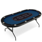 可折叠 10 人扑克桌，带 LED 灯和 USB 端口，非常适合德克萨斯赌场 - 蓝色 Foldable 10-Player Poker Table with LED Lights and USB Ports Ideal for Texas Casino-Blue