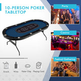 可折叠 10 人扑克桌，带 LED 灯和 USB 端口，非常适合德克萨斯赌场 - 蓝色 Foldable 10-Player Poker Table with LED Lights and USB Ports Ideal for Texas Casino-Blue