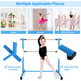 47英寸双芭蕾舞把带防滑脚垫-蓝色 47 Inch Double Ballet Barre with Anti-Slip Footpads-Blue