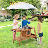 3岁以上幼儿木制游戏车带防晒伞-棕色 Wooden Play Cart with Sun Proof Umbrella for Toddlers Over 3 Years Old-Brown