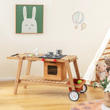 3岁以上幼儿木制游戏车带防晒伞-棕色 Wooden Play Cart with Sun Proof Umbrella for Toddlers Over 3 Years Old-Brown