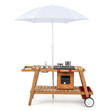 3岁以上幼儿木制游戏车带防晒伞-棕色 Wooden Play Cart with Sun Proof Umbrella for Toddlers Over 3 Years Old-Brown