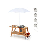 3岁以上幼儿木制游戏车带防晒伞-棕色 Wooden Play Cart with Sun Proof Umbrella for Toddlers Over 3 Years Old-Brown