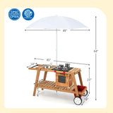 3岁以上幼儿木制游戏车带防晒伞-棕色 Wooden Play Cart with Sun Proof Umbrella for Toddlers Over 3 Years Old-Brown