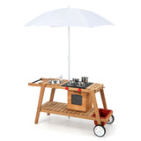 3岁以上幼儿木制游戏车带防晒伞-棕色 Wooden Play Cart with Sun Proof Umbrella for Toddlers Over 3 Years Old-Brown