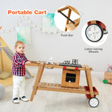 3岁以上幼儿木制游戏车带防晒伞-棕色 Wooden Play Cart with Sun Proof Umbrella for Toddlers Over 3 Years Old-Brown