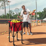 轻型可折叠网球教学车带轮可拆卸袋-红色 Lightweight Foldable Tennis Ball Teaching Cart with Wheels and Removable Bag-Red