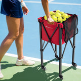 轻型可折叠网球教学车带轮可拆卸袋-红色 Lightweight Foldable Tennis Ball Teaching Cart with Wheels and Removable Bag-Red