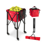 轻型可折叠网球教学车带轮可拆卸袋-红色 Lightweight Foldable Tennis Ball Teaching Cart with Wheels and Removable Bag-Red