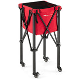 轻型可折叠网球教学车带轮可拆卸袋-红色 Lightweight Foldable Tennis Ball Teaching Cart with Wheels and Removable Bag-Red