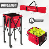 轻型可折叠网球教学车带轮可拆卸袋-红色 Lightweight Foldable Tennis Ball Teaching Cart with Wheels and Removable Bag-Red