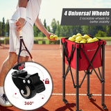 轻型可折叠网球教学车带轮可拆卸袋-红色 Lightweight Foldable Tennis Ball Teaching Cart with Wheels and Removable Bag-Red