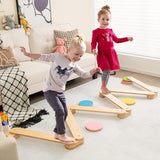 12 件套儿童木制平衡木带彩色陡石 12-Piece Kids Wooden Balance Beam with Colorful Steeping Stones