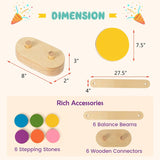 12 件套儿童木制平衡木带彩色陡石 12-Piece Kids Wooden Balance Beam with Colorful Steeping Stones