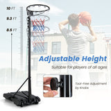 8.5 至 10 英尺可调节便携式篮球架，带可填充底座和 2 个轮子 8.5 to 10 FT Adjustable Portable Basketball Hoop Stand with Fillable Base and 2 Wheels