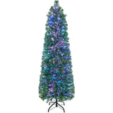 5/6/7/8 英尺预亮圣诞铅笔树，带彩色光纤绿色 - 5 英尺 5/6/7/8 FT Pre-Lit Christmas Pencil Tree with Colorful Fiber Optics Green-5 ft