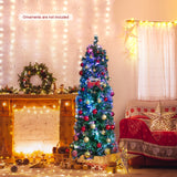 5/6/7/8 英尺预亮圣诞铅笔树，带彩色光纤绿色 - 5 英尺 5/6/7/8 FT Pre-Lit Christmas Pencil Tree with Colorful Fiber Optics Green-5 ft