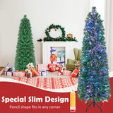 5/6/7/8 英尺预亮圣诞铅笔树，带彩色光纤绿色 - 5 英尺 5/6/7/8 FT Pre-Lit Christmas Pencil Tree with Colorful Fiber Optics Green-5 ft