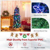 5/6/7/8 英尺预亮圣诞铅笔树，带彩色光纤绿色 - 5 英尺 5/6/7/8 FT Pre-Lit Christmas Pencil Tree with Colorful Fiber Optics Green-5 ft