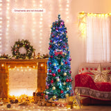 5/6/7/8 英尺预亮圣诞铅笔树，带彩色光纤绿色 - 6 英尺 5/6/7/8 FT Pre-Lit Christmas Pencil Tree with Colorful Fiber Optics Green-6 ft