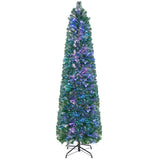 5/6/7/8 英尺预亮圣诞铅笔树，带彩色光纤绿色 - 6 英尺 5/6/7/8 FT Pre-Lit Christmas Pencil Tree with Colorful Fiber Optics Green-6 ft