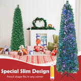 5/6/7/8 英尺预亮圣诞铅笔树，带彩色光纤绿色 - 6 英尺 5/6/7/8 FT Pre-Lit Christmas Pencil Tree with Colorful Fiber Optics Green-6 ft