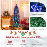 5/6/7/8 英尺预亮圣诞铅笔树，带彩色光纤绿色 - 6 英尺 5/6/7/8 FT Pre-Lit Christmas Pencil Tree with Colorful Fiber Optics Green-6 ft