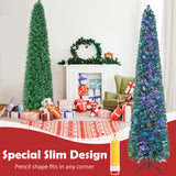 5/6/7/8 英尺预亮圣诞铅笔树，带彩色光纤绿色 - 8 英尺 5/6/7/8 FT Pre-Lit Christmas Pencil Tree with Colorful Fiber Optics Green-8 ft