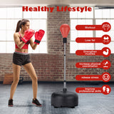 可调节独立式沙袋带拳击手套-红色 Adjustable Freestanding Punching Bag with Boxing Gloves-Red