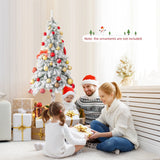 6 英尺预亮细长铅笔圣诞树雪植绒圣诞装饰 6 Feet Pre-Lit Slim Pencil Christmas Tree Snow Flocked Xmas Decor