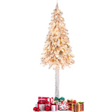 6 英尺预亮细长铅笔圣诞树雪植绒圣诞装饰 6 Feet Pre-Lit Slim Pencil Christmas Tree Snow Flocked Xmas Decor