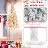 6 英尺预亮细长铅笔圣诞树雪植绒圣诞装饰 6 Feet Pre-Lit Slim Pencil Christmas Tree Snow Flocked Xmas Decor