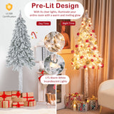 6 英尺预亮细长铅笔圣诞树雪植绒圣诞装饰 6 Feet Pre-Lit Slim Pencil Christmas Tree Snow Flocked Xmas Decor