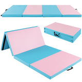 折叠体操垫带提手和防汗可拆卸 PU 皮套 - 蓝色 Folding Gymnastics Mat with Carry Handles and Sweatproof Detachable PU Leather Cover-Blue