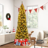 5/6/7/8/9 英尺预亮人造铰链细铅笔圣诞树 - 8 英尺 5/6/7/8/9 FT Pre-Lit Artificial Hinged Slim Pencil Christmas Tree-8 ft