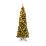 5/6/7/8/9 英尺预亮人造铰链细铅笔圣诞树 - 8 英尺 5/6/7/8/9 FT Pre-Lit Artificial Hinged Slim Pencil Christmas Tree-8 ft