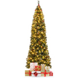 5/6/7/8/9 英尺预亮人造铰链细铅笔圣诞树 - 8 英尺 5/6/7/8/9 FT Pre-Lit Artificial Hinged Slim Pencil Christmas Tree-8 ft