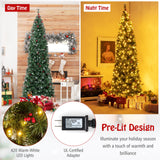 5/6/7/8/9 英尺预亮人造铰链细铅笔圣诞树 - 8 英尺 5/6/7/8/9 FT Pre-Lit Artificial Hinged Slim Pencil Christmas Tree-8 ft