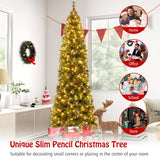 5/6/7/8/9 英尺预亮人造铰链细铅笔圣诞树 - 8 英尺 5/6/7/8/9 FT Pre-Lit Artificial Hinged Slim Pencil Christmas Tree-8 ft