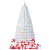 6/7 英尺预亮光纤白色雪绒人造圣诞树 - 6 英尺 6/7 Feet Pre-Lit Fiber Optic White Snow-Flocked Artificial Christmas Tree-6 ft