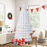 6/7 英尺预亮光纤白色雪绒人造圣诞树 - 7 英尺 6/7 Feet Pre-Lit Fiber Optic White Snow-Flocked Artificial Christmas Tree-7 ft