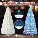 6/7 英尺预亮光纤白色雪绒人造圣诞树 - 7 英尺 6/7 Feet Pre-Lit Fiber Optic White Snow-Flocked Artificial Christmas Tree-7 ft