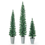 3 件套带银色金属桶的盆栽人造圣诞树 Set of 3 Potted Artificial Christmas Tree with Silver Metal Buckets