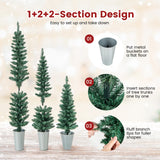 3 件套带银色金属桶的盆栽人造圣诞树 Set of 3 Potted Artificial Christmas Tree with Silver Metal Buckets